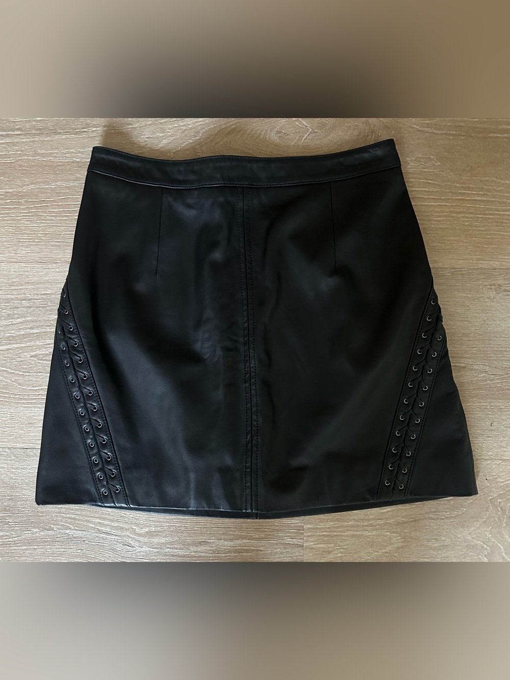 PAIGE Johanna Genuine Leather Mini Skirt Black Side Lace-Up M